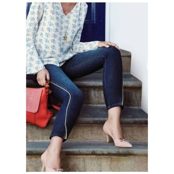Boden The Edinburgh Gold Stripe Open Hem High Rise Skinny Jeans Sz. 6 - Picture 1 of 11